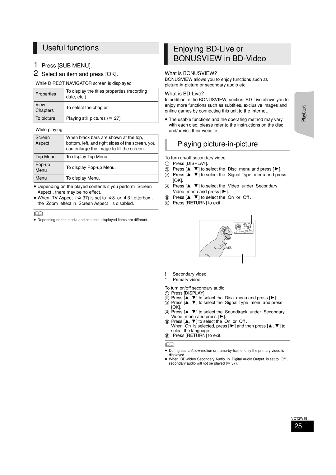 Panasonic SC-BTT750 warranty Useful functions, Enjoying BD-Live or Bonusview in BD-Video, Playing picture-in-picture 