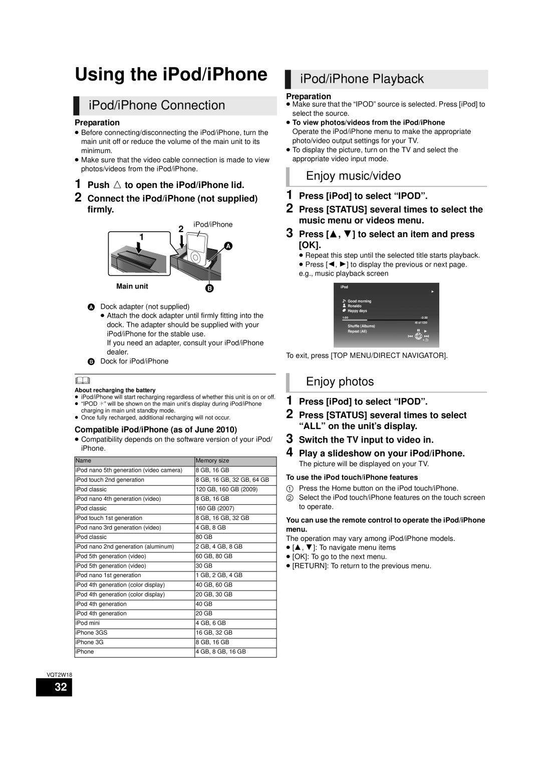 Panasonic SC-BTT750 warranty Using the iPod/iPhone, IPod/iPhone Connection, Push # to open the iPod/iPhone lid, Firmly 