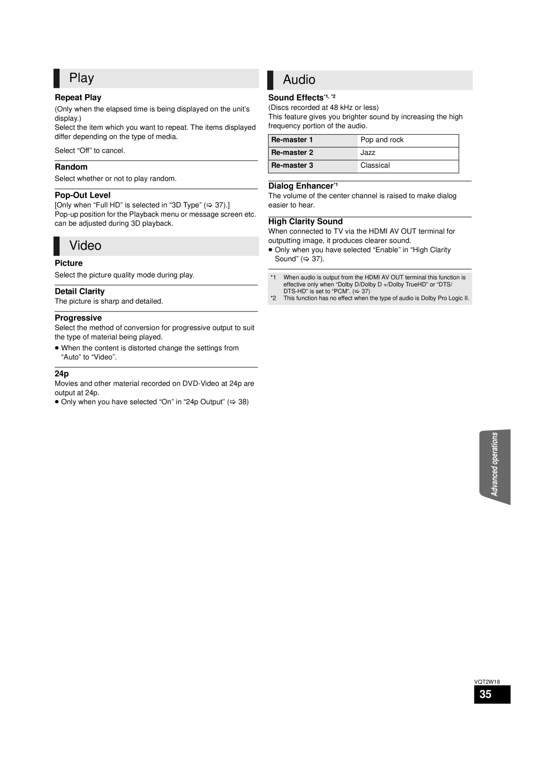 Panasonic SC-BTT750 warranty Play, Video, Audio 