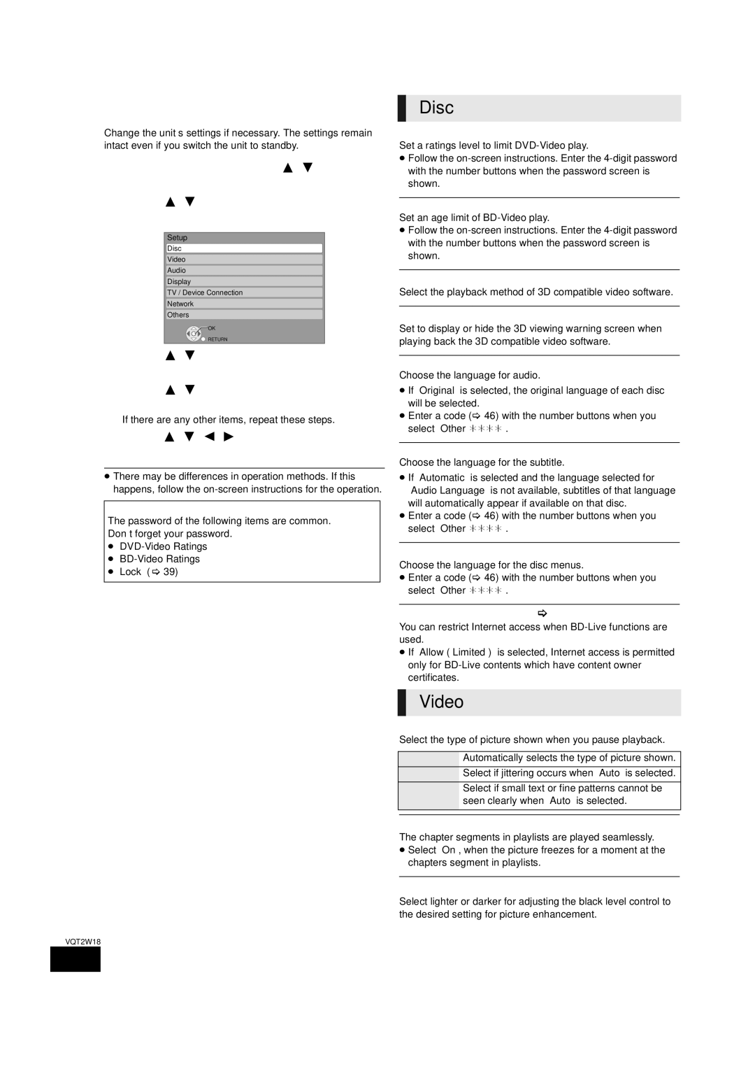 Panasonic SC-BTT750 warranty Setup menu 