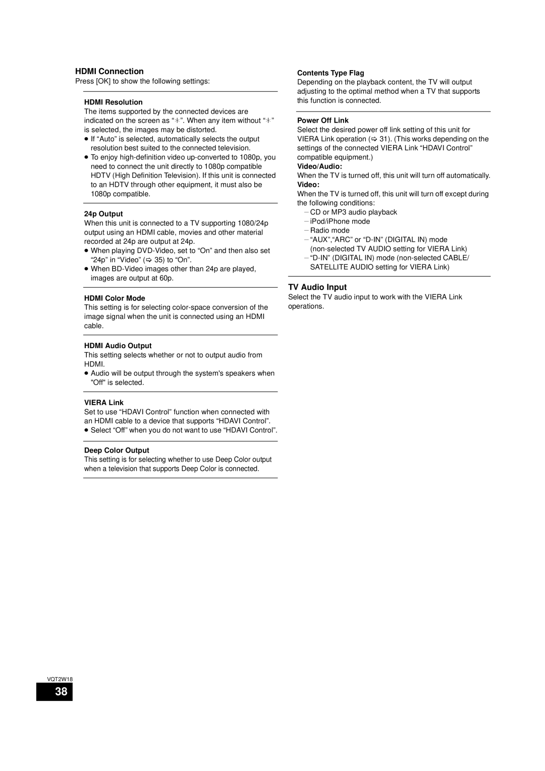 Panasonic SC-BTT750 warranty Hdmi Connection, TV Audio Input 