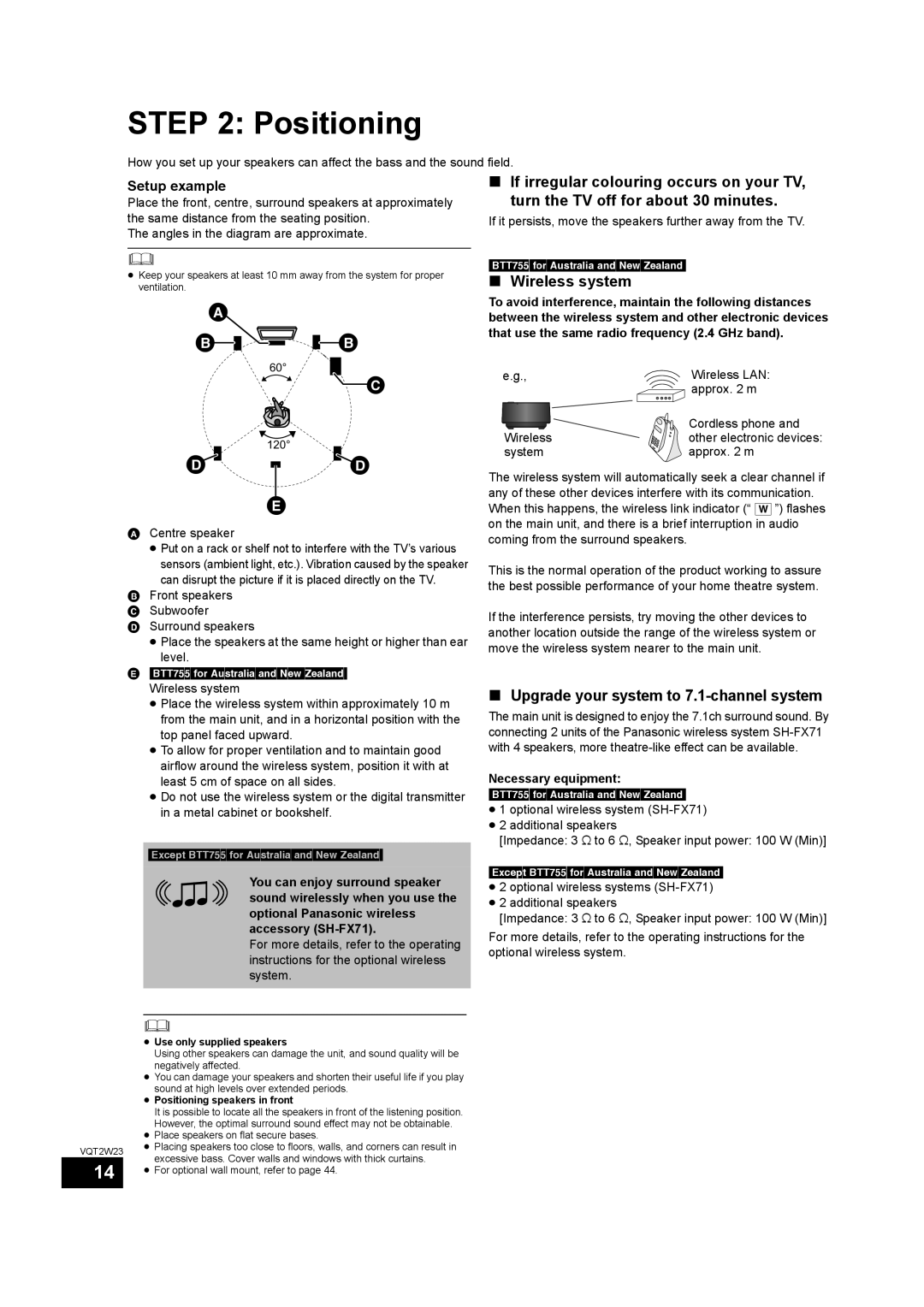 Panasonic SC-BTT755, SC-BTT350 Positioning, Wireless system, Upgrade your system to 7.1-channel system, Setup example 