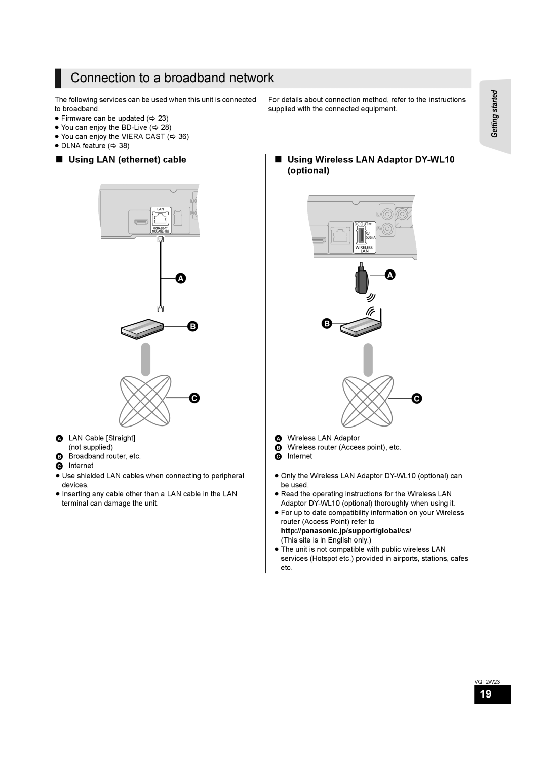 Panasonic SC-BTT350, SC-BTT755 operating instructions Connection to a broadband network, Using LAN ethernet cable 