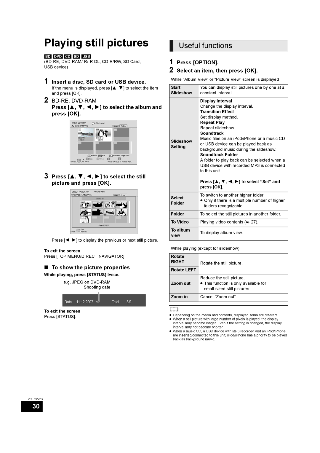 Panasonic SC-BTT755, SC-BTT350 operating instructions Playing still pictures 