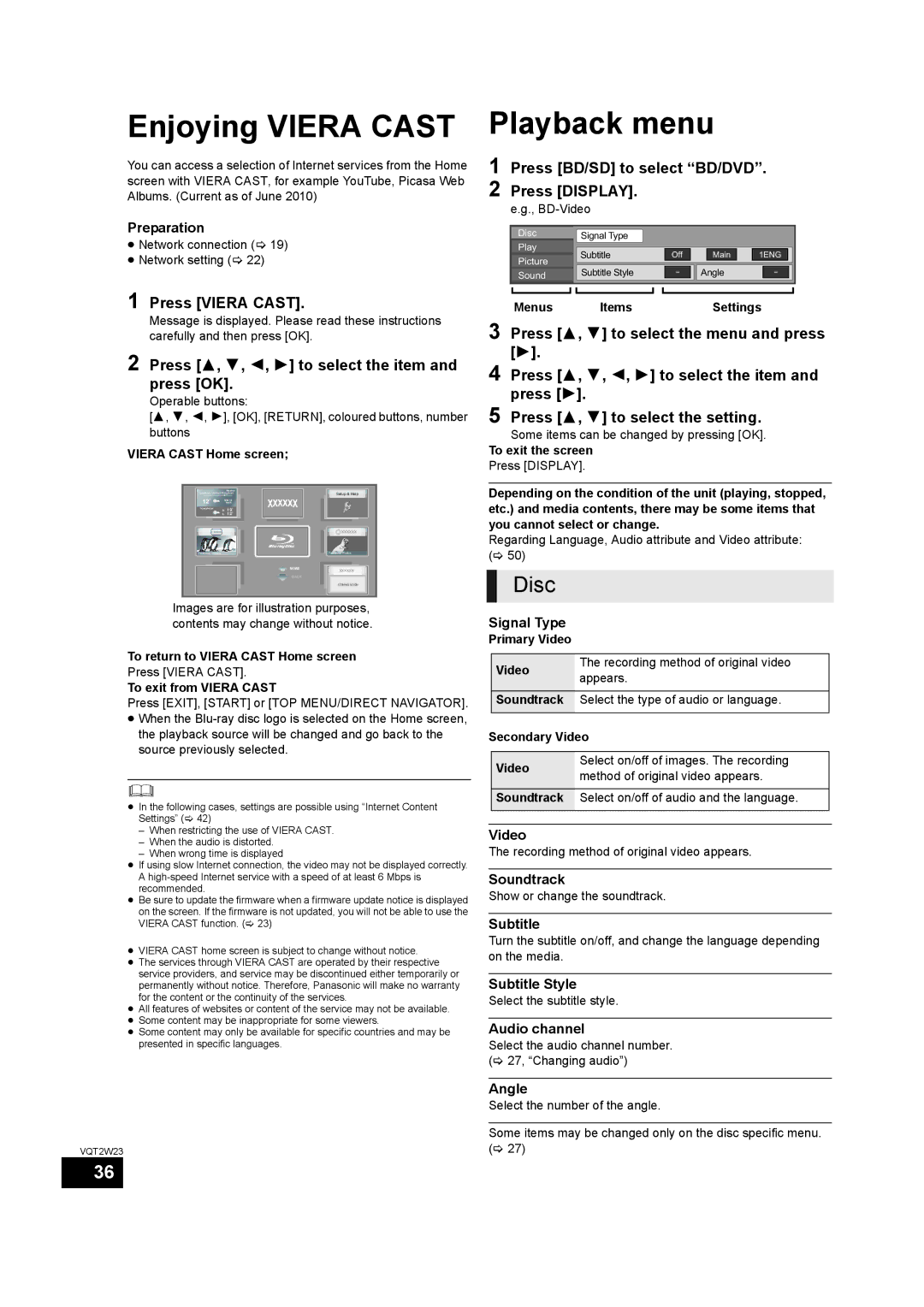 Panasonic SC-BTT755 Enjoying Viera Cast, Disc, Press Viera Cast, Press 3, 4, 2, 1 to select the item and press OK 