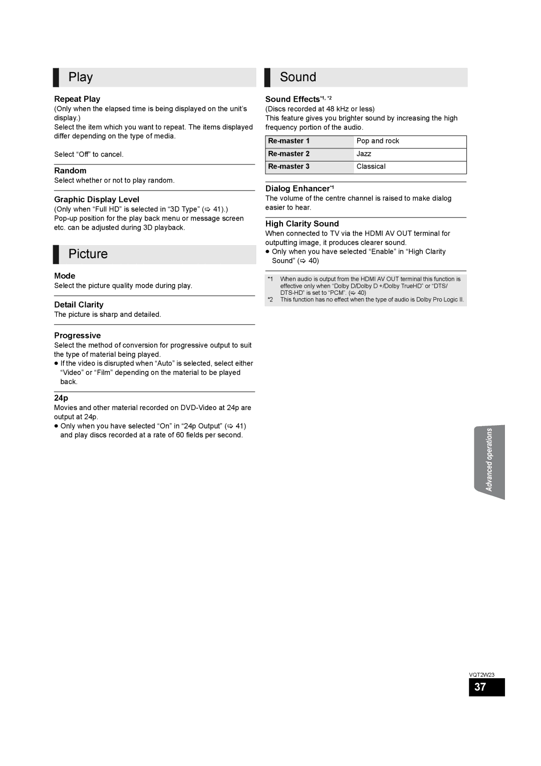 Panasonic SC-BTT350, SC-BTT755 operating instructions Play Sound, Picture 