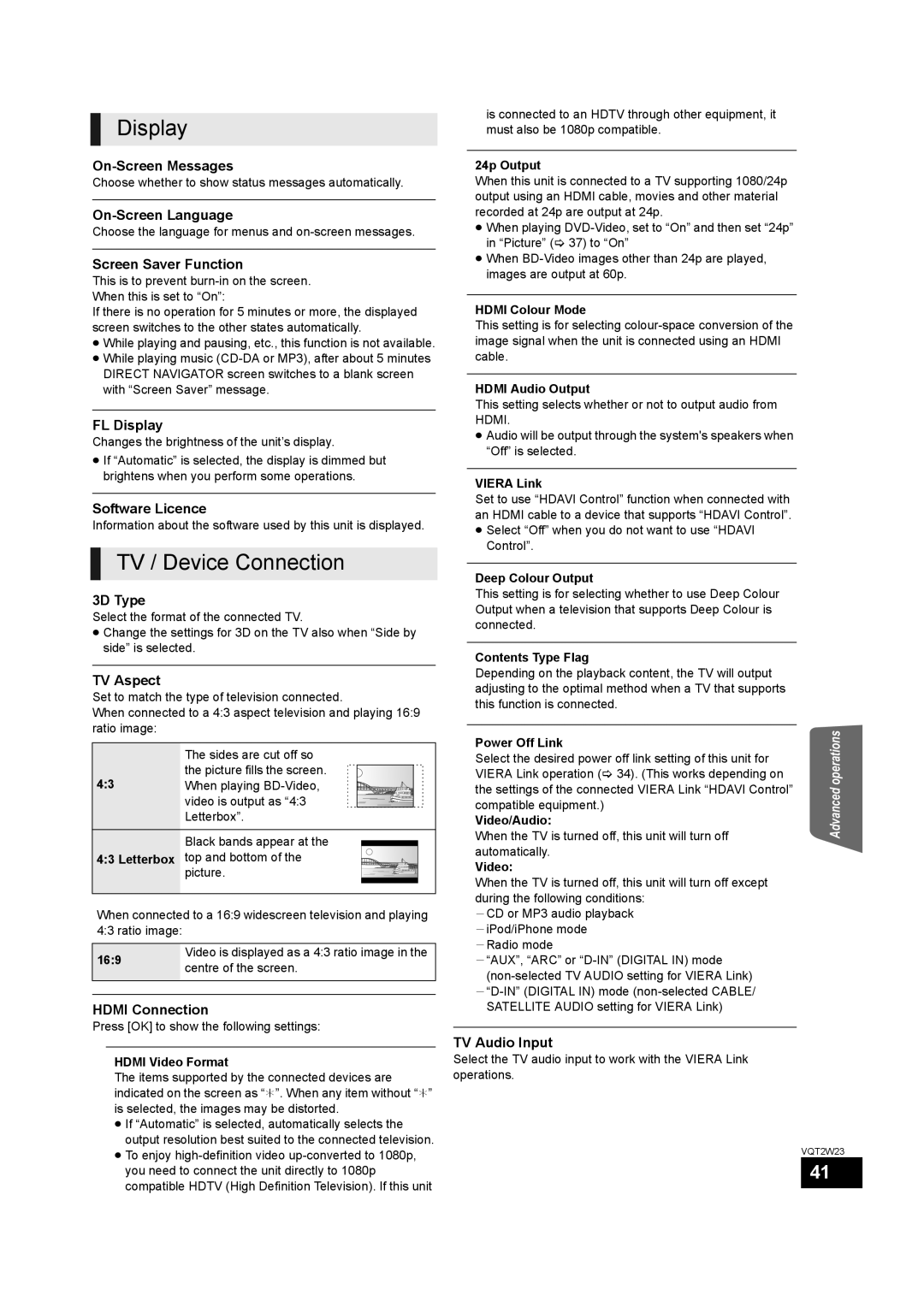 Panasonic SC-BTT350, SC-BTT755 operating instructions Display, TV / Device Connection 