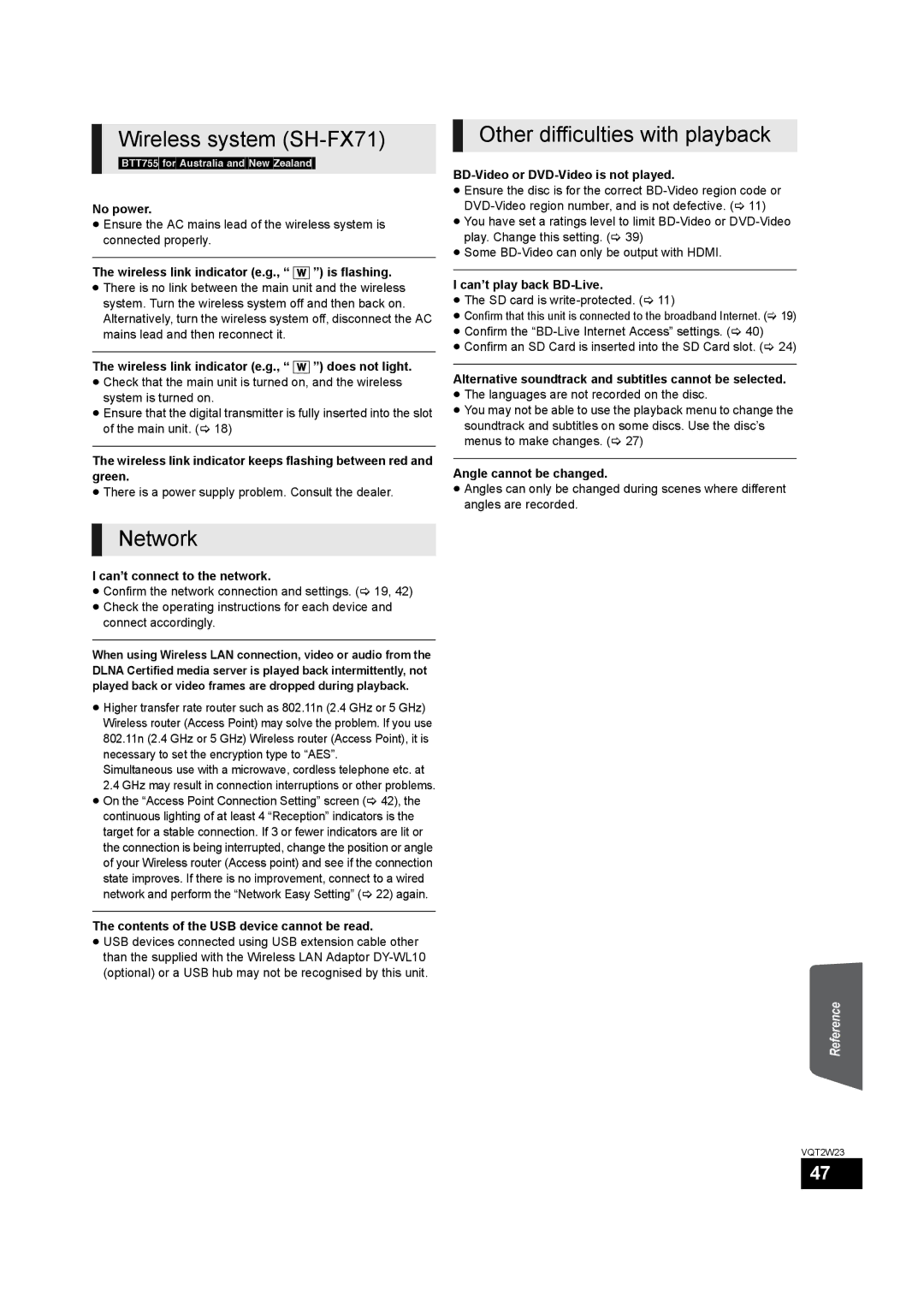 Panasonic SC-BTT350, SC-BTT755 operating instructions Wireless system SH-FX71, Other difficulties with playback 