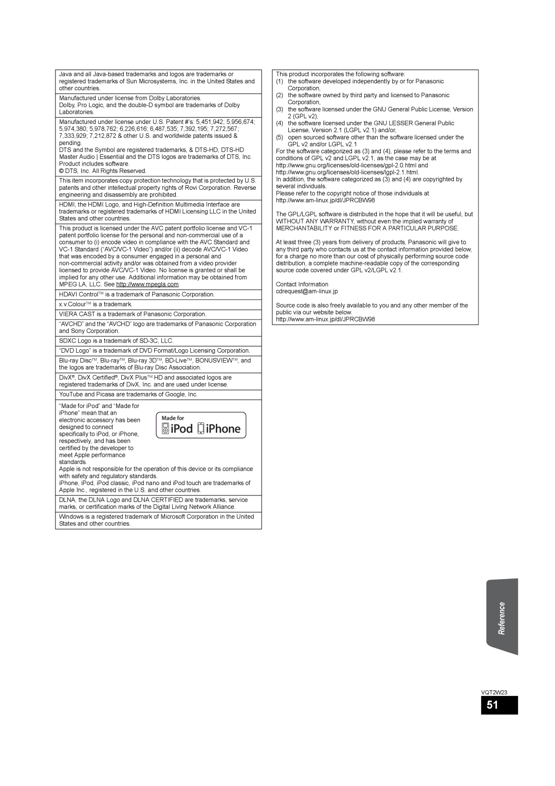 Panasonic SC-BTT350, SC-BTT755 operating instructions Reference 