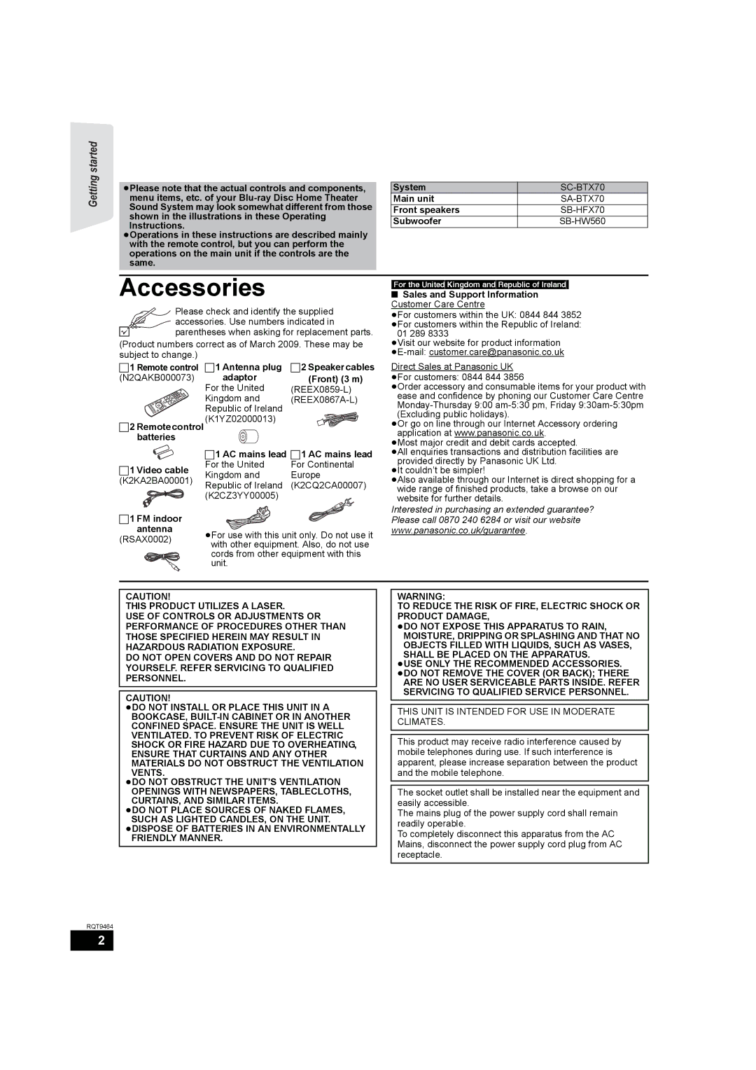 Panasonic SC-BTX70 manual Accessories 