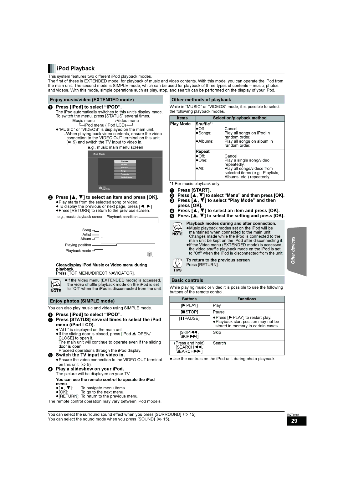 Panasonic SC-BTX70 manual IPod Playback 