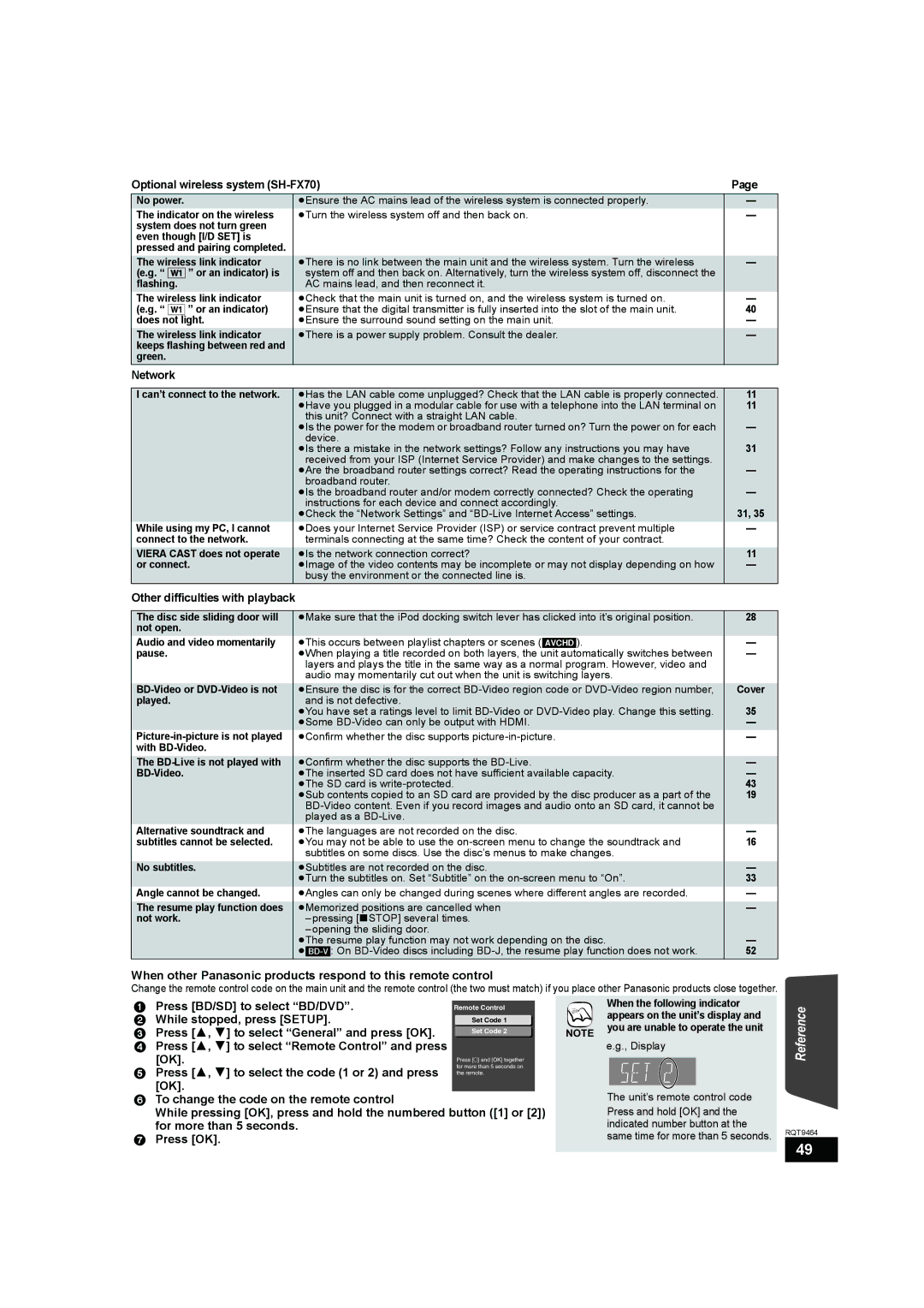 Panasonic SC-BTX70 manual Optional wireless system SH-FX70, Other difficulties with playback, While stopped, press Setup 