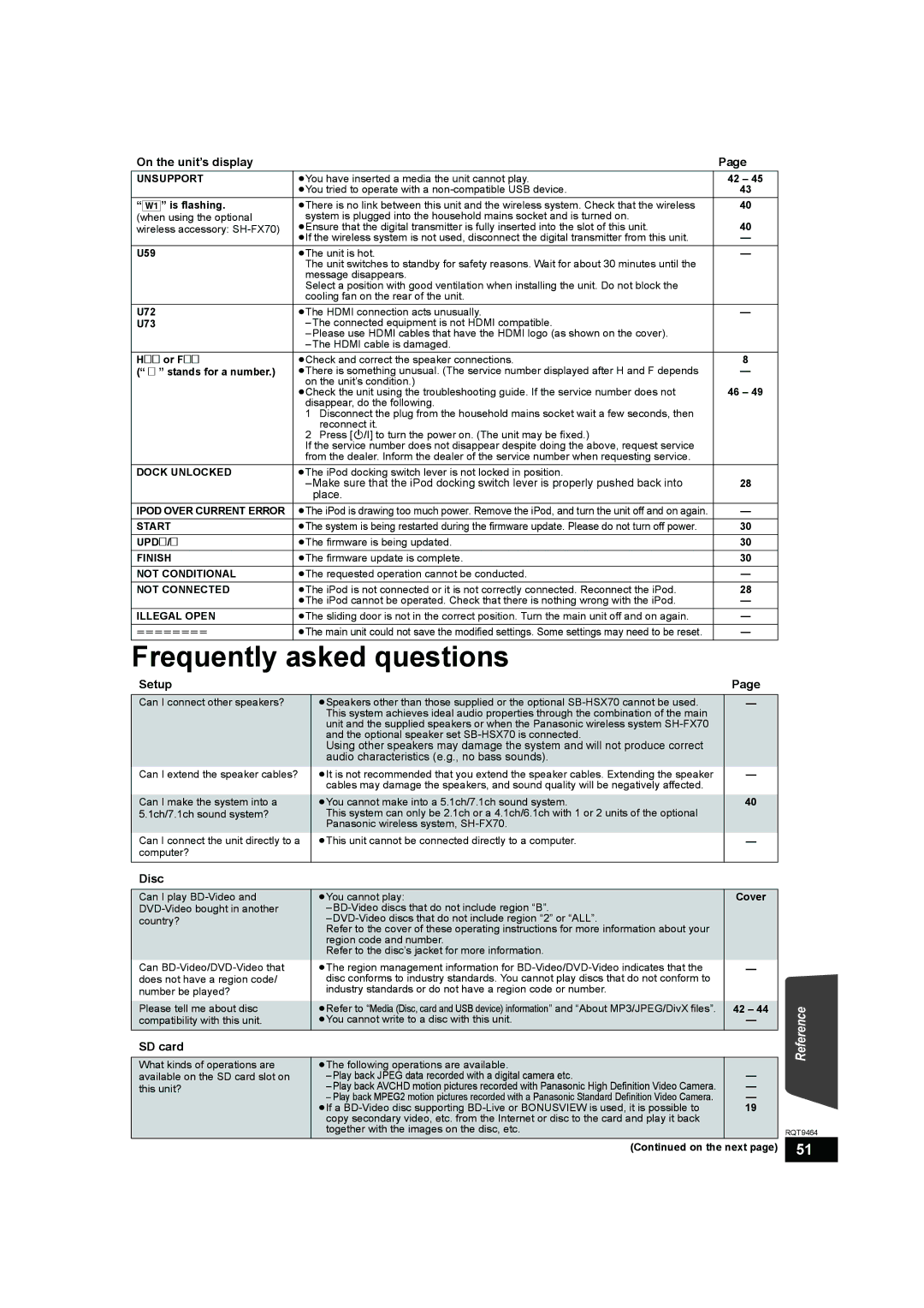 Panasonic SC-BTX70 manual Frequently Asked questions, Place, Disc 