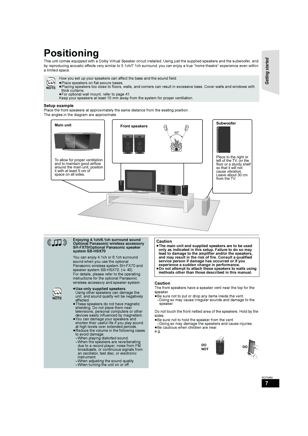 Panasonic SC-BTX70 manual Positioning, Setup example, Main unit Front speakers, ≥Use only supplied speakers 