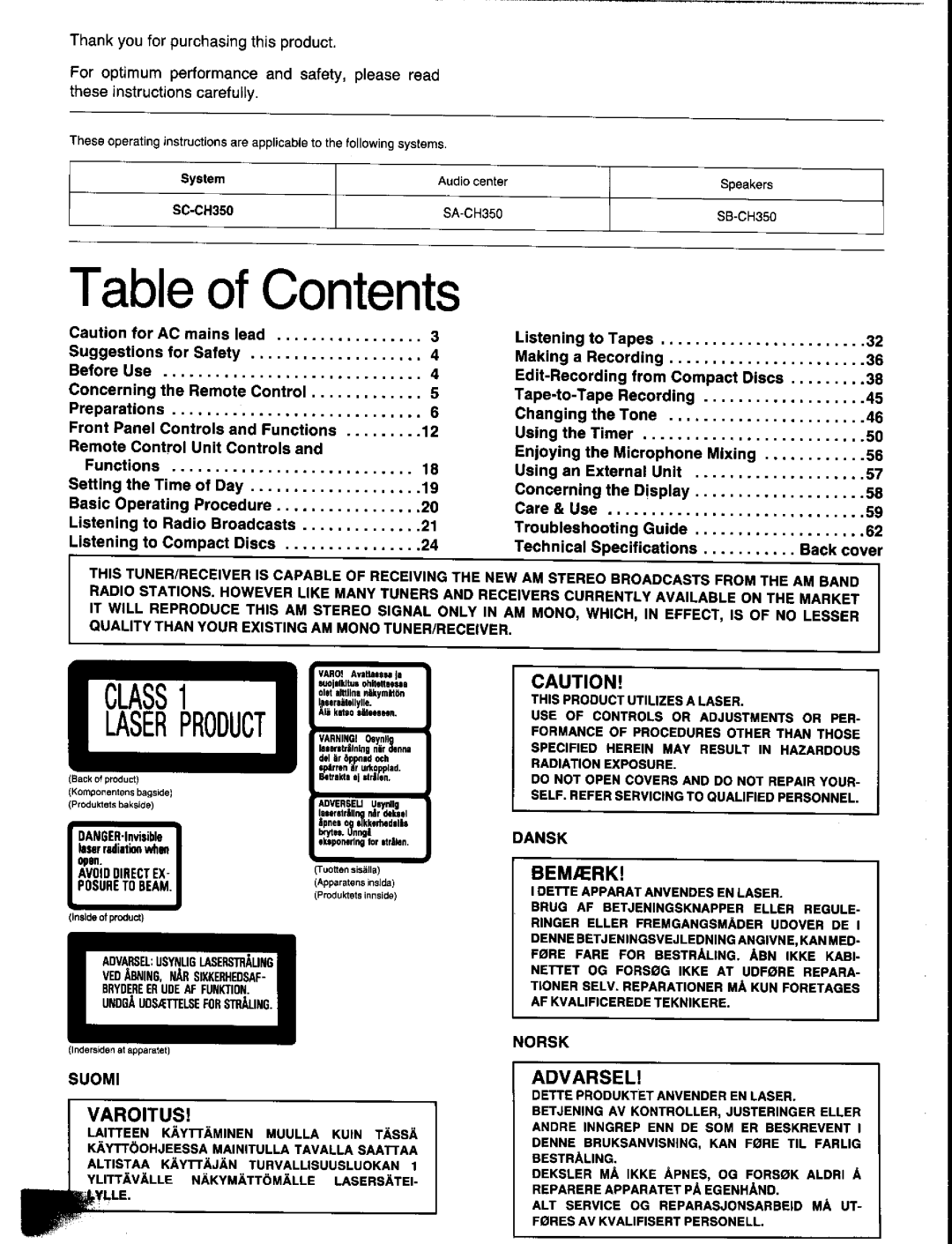 Panasonic SC-CH350 manual 