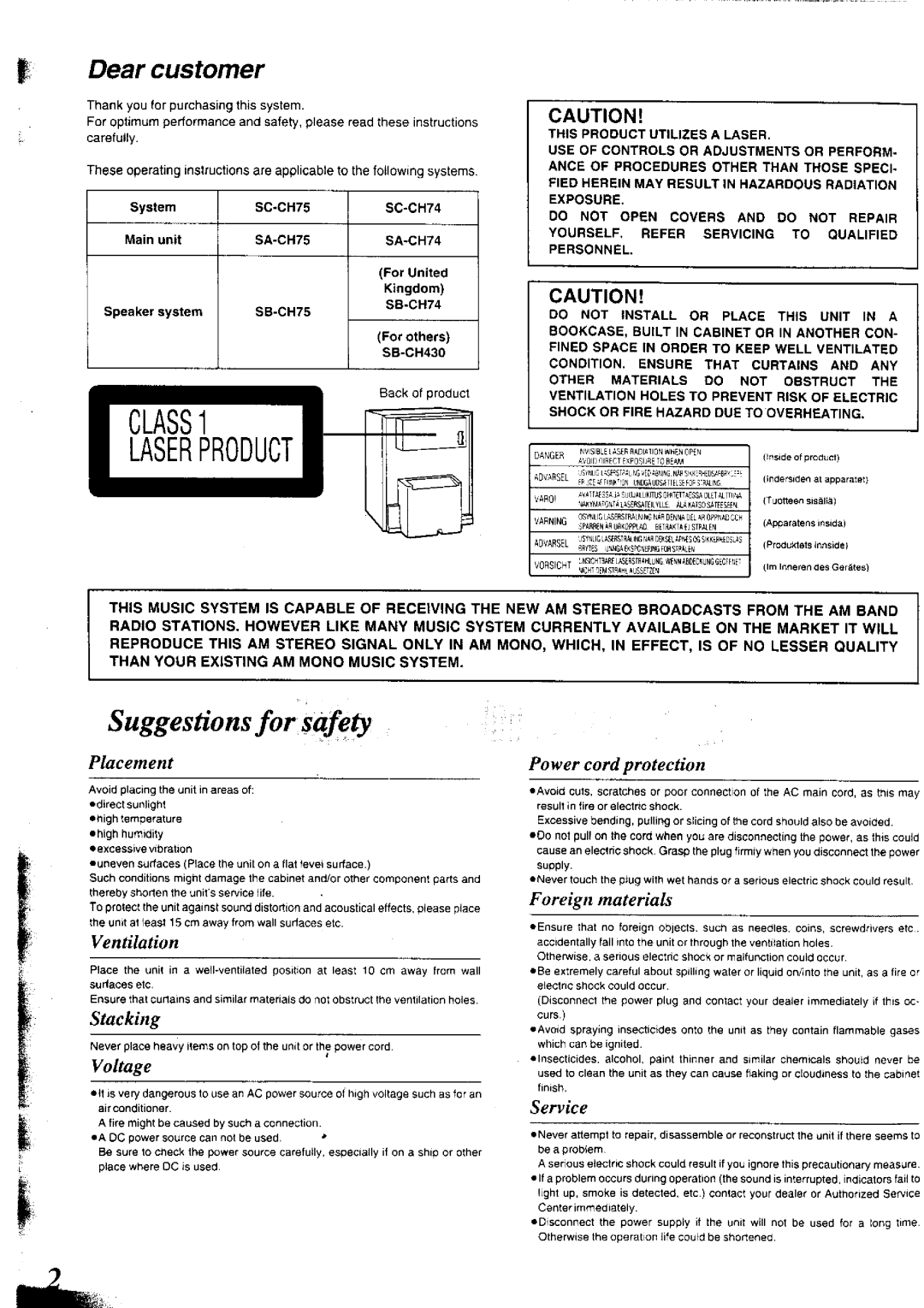 Panasonic SC-CH75, SC-CH74 manual 