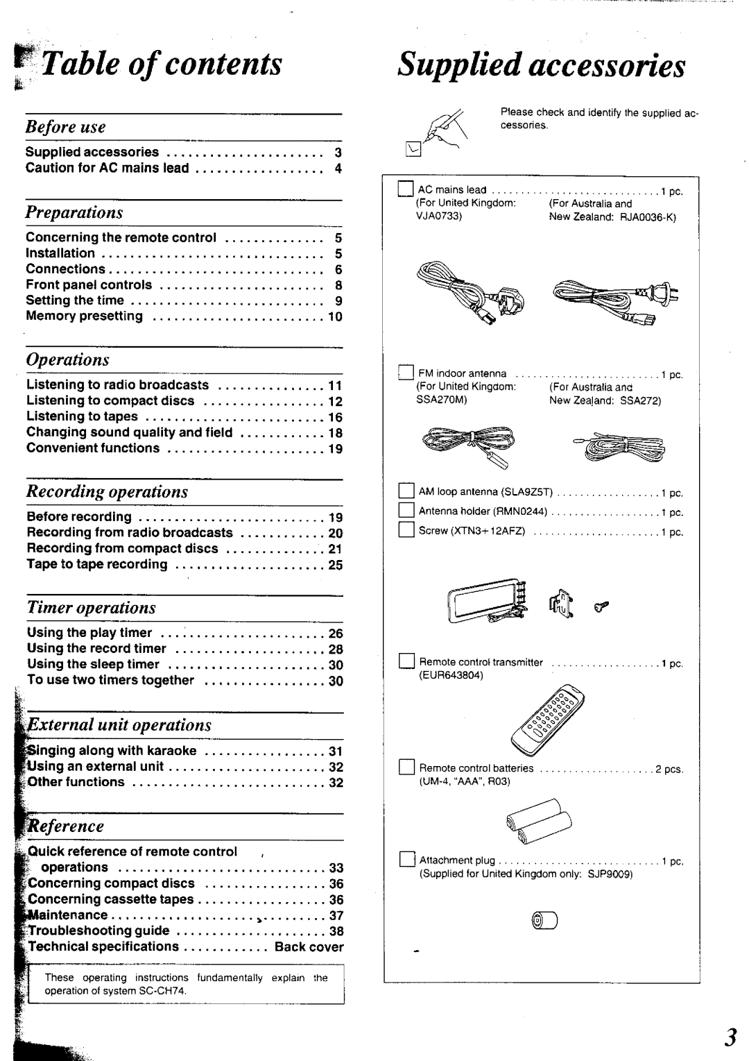 Panasonic SC-CH74, SC-CH75 manual 