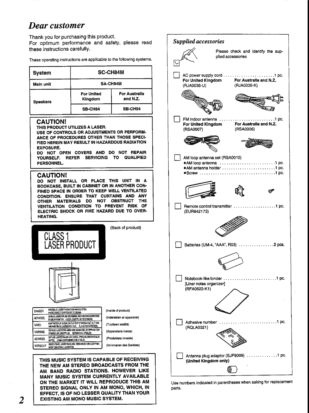Panasonic SC-CH84M manual 