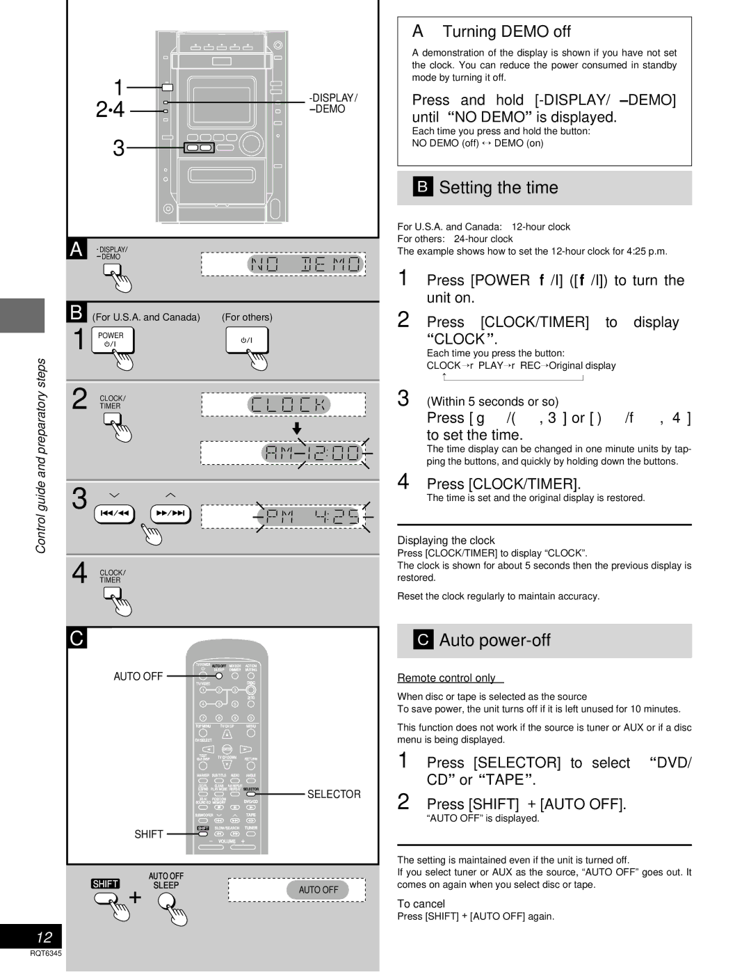 Panasonic SC-DK20 warranty Setting the time, Auto power-off 