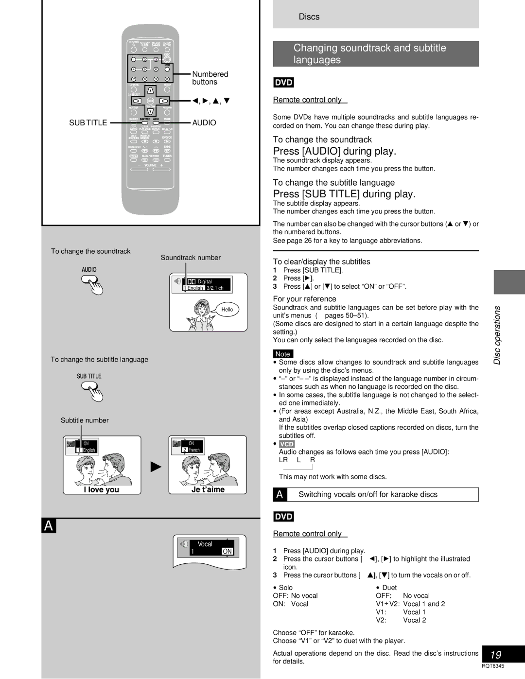 Panasonic SC-DK20 warranty Changing soundtrack and subtitle Languages, Press Audio during play, Press SUB Title during play 