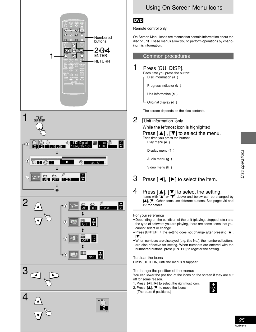 Panasonic SC-DK20 warranty Using On-Screen Menu Icons, Common procedures 