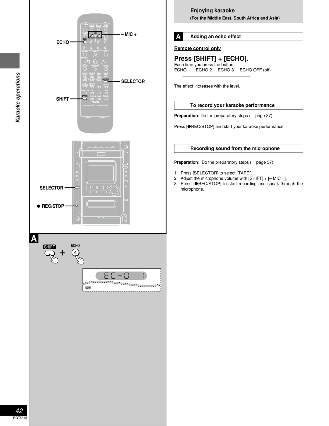 Panasonic SC-DK20 warranty Press Shift + Echo 