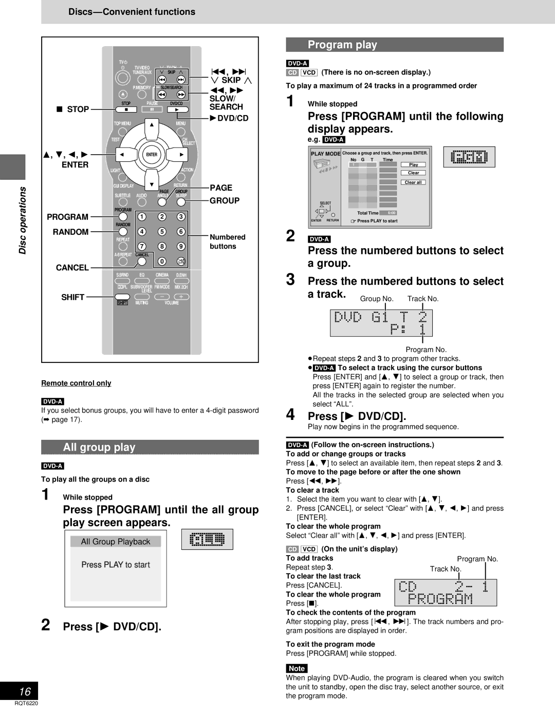 Panasonic SC-DM3 warranty Program play, All group play 