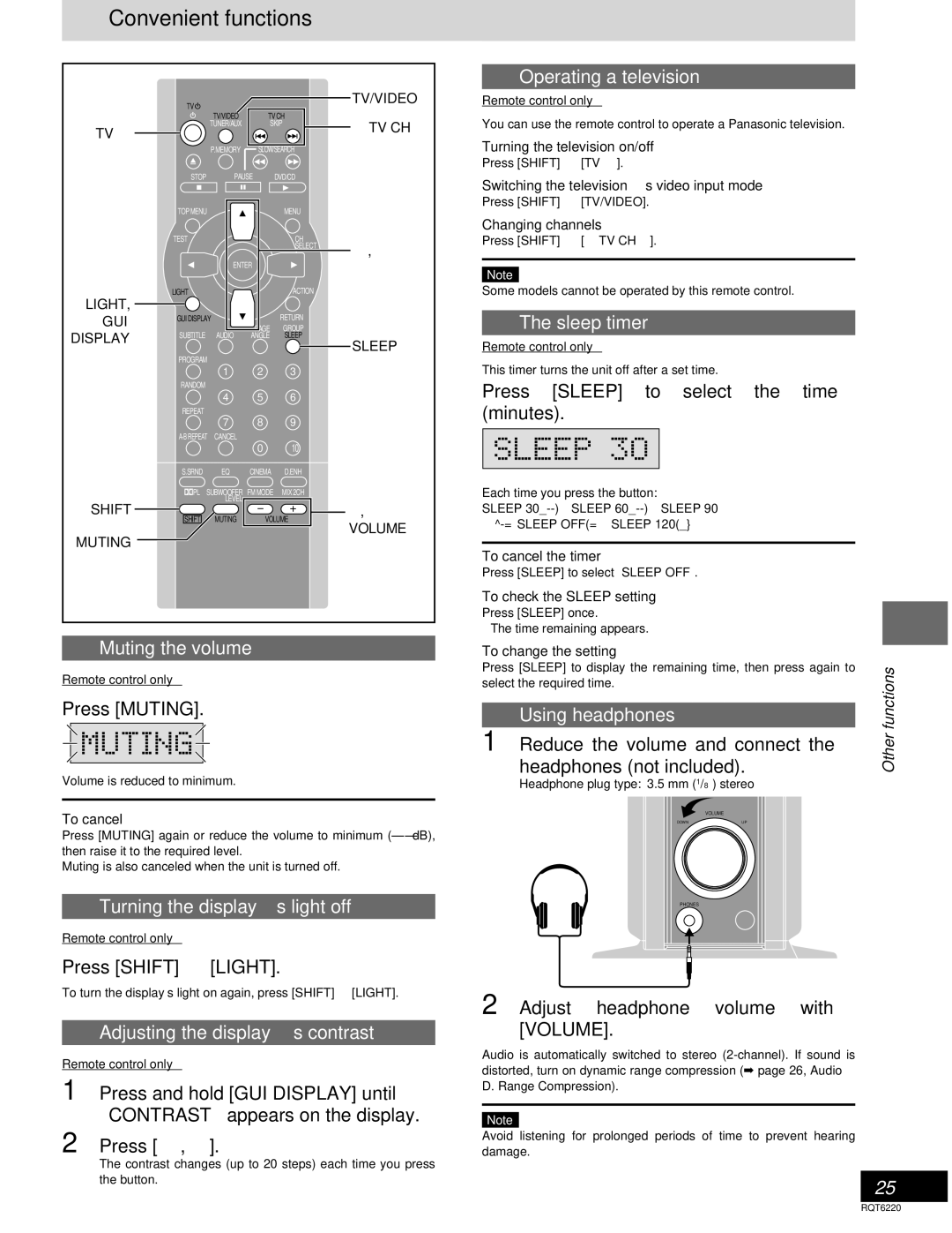 Panasonic SC-DM3 warranty Convenient functions 