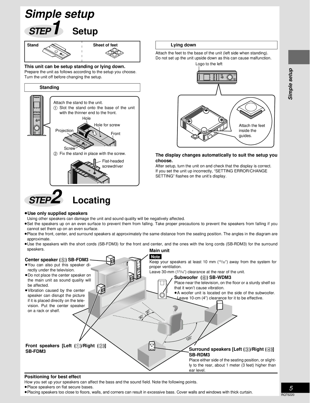 Panasonic SC-DM3 warranty Simple setup, SB-FDM3, SB-RDM3 