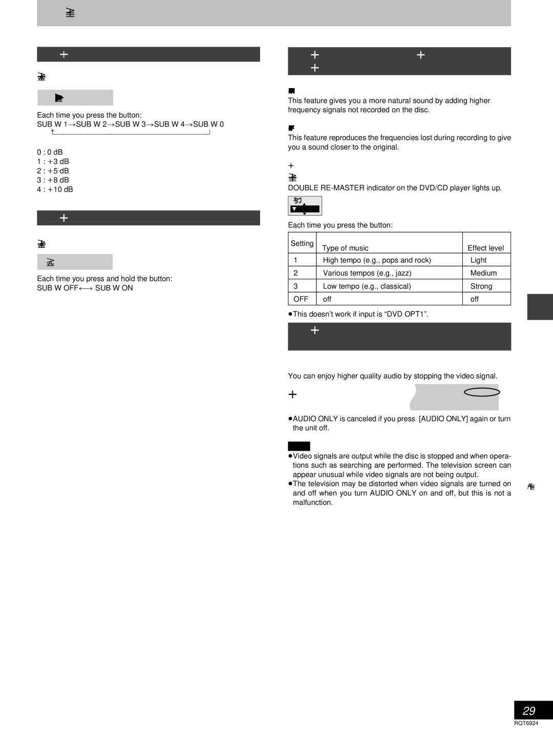 Panasonic SC-DT310 manual Sound quality, Adjusting the bass, Turning the subwoofer off, To enjoy even higher quality sound 