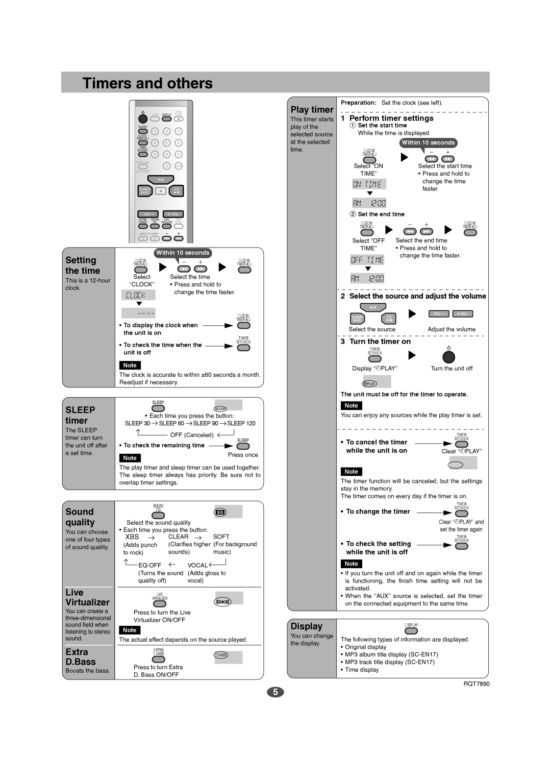 Panasonic SC-EN15 manual Timers and others 