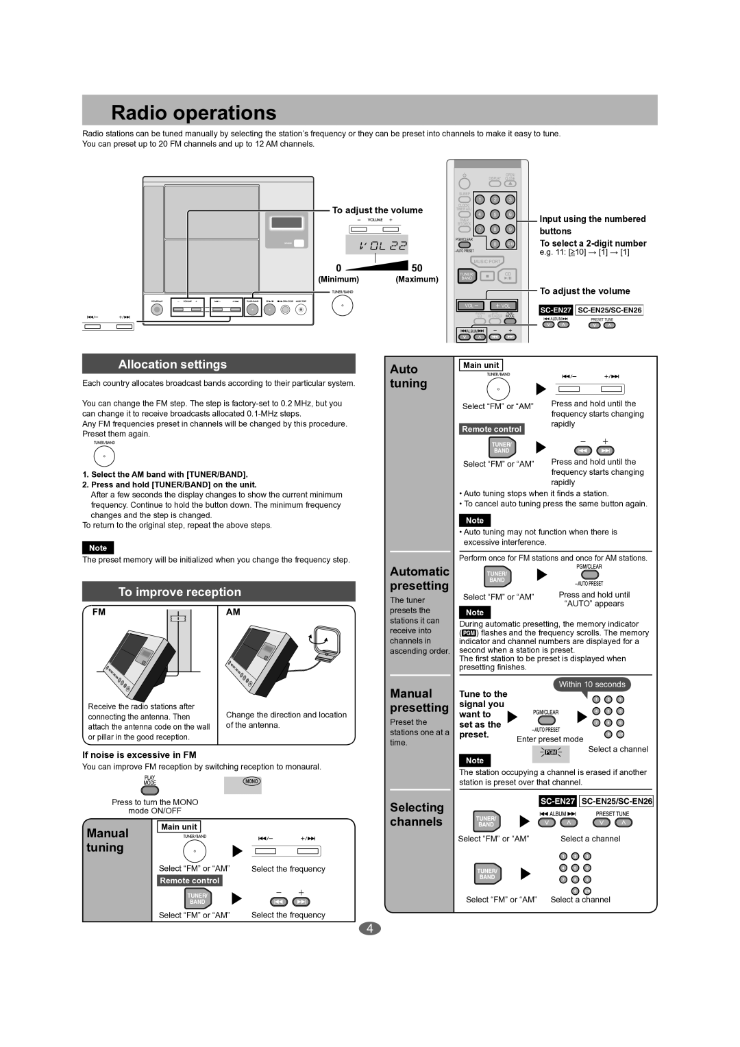 Panasonic SC-EN25 warranty Radio operations 