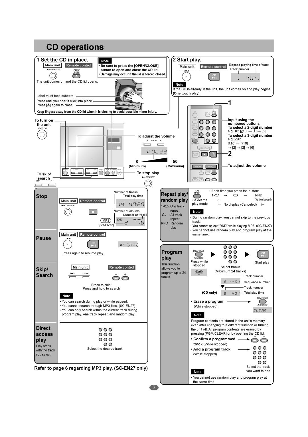 Panasonic SC-EN26, SC-EN27 warranty CD operations 