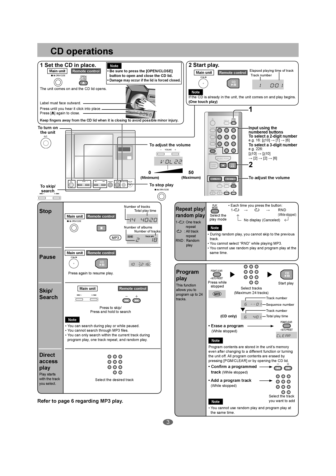 Panasonic SC-EN27 manual CD operations 