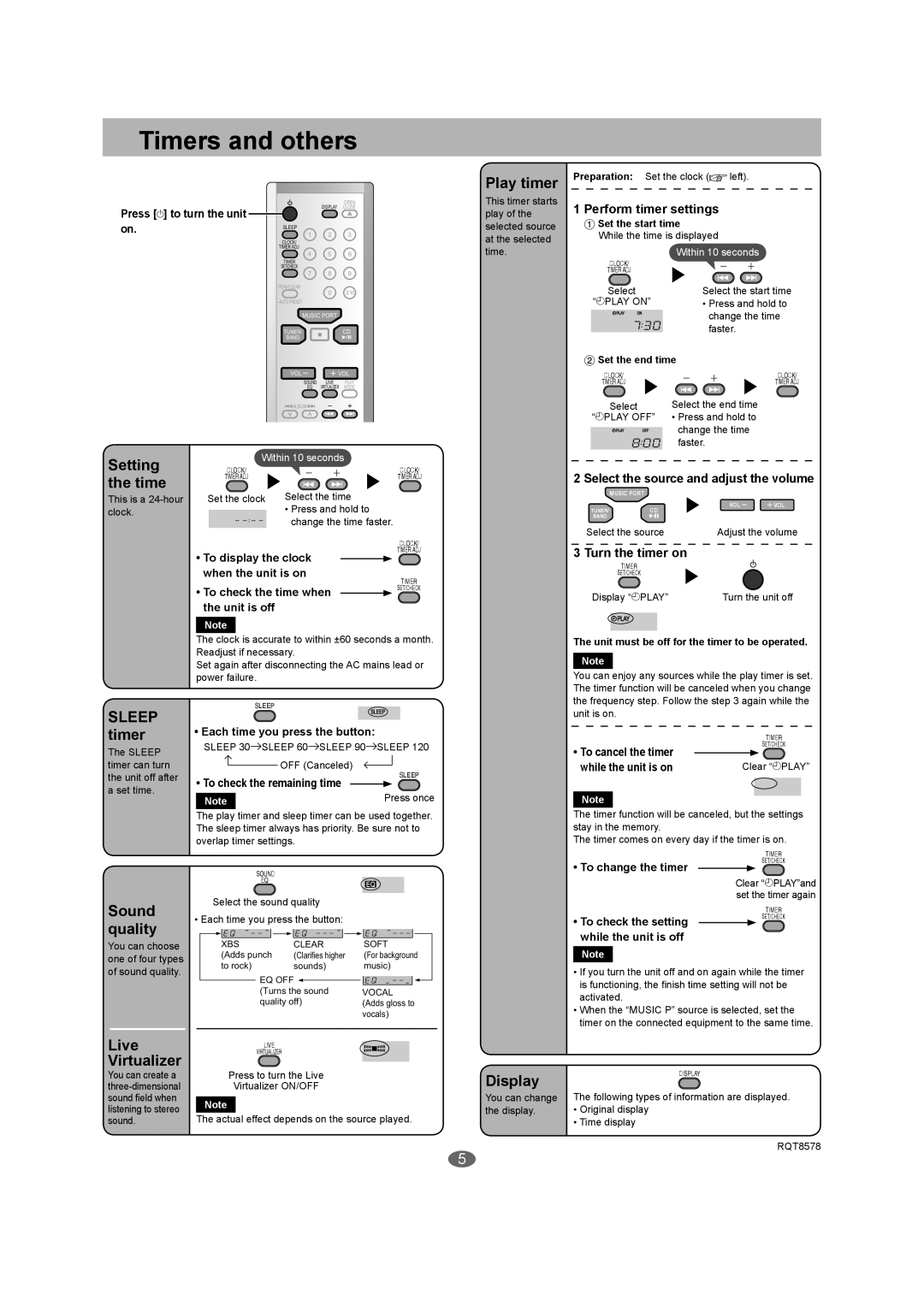 Panasonic SC-EN27 manual Timers and others 