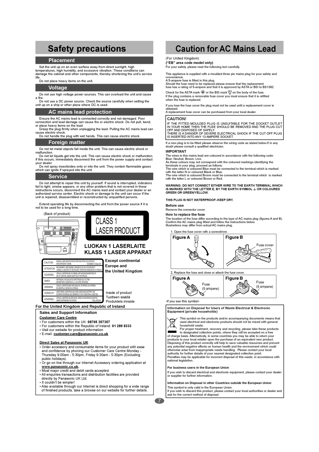 Panasonic SC-EN27 manual Safety precautions 