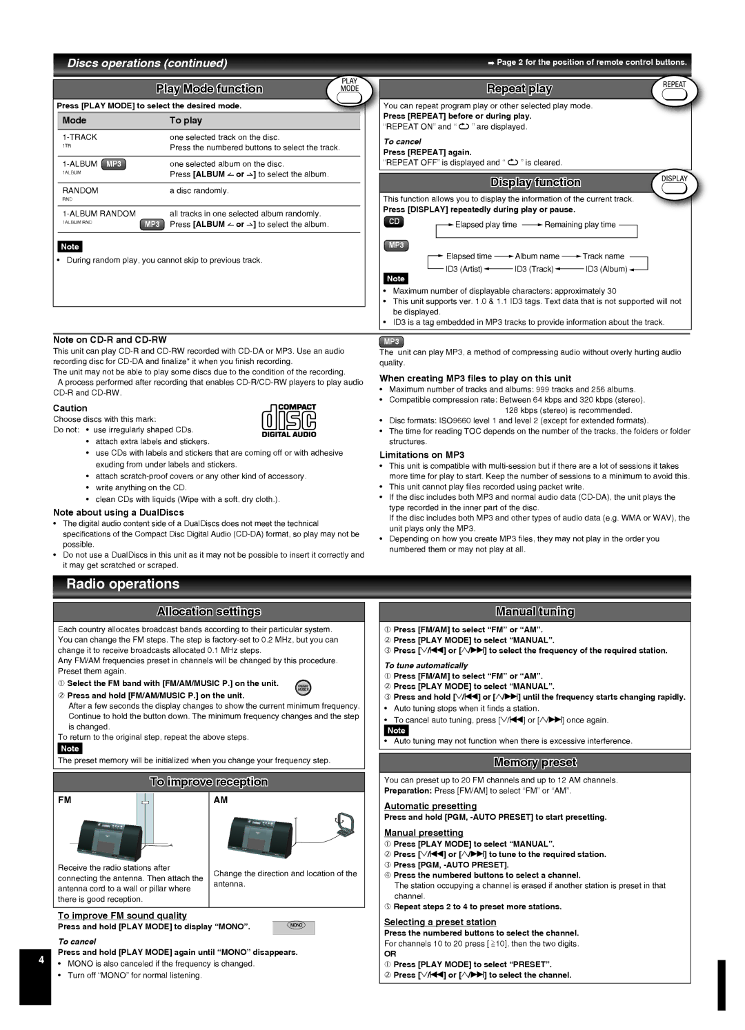 Panasonic SC-EN37 manual Radio operations 