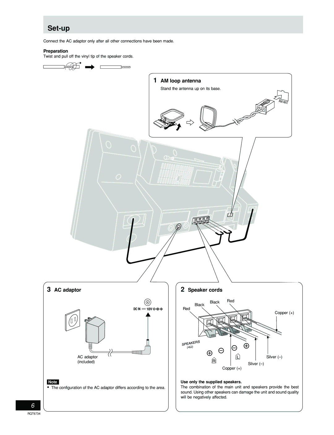 Panasonic SC-EN53 manual Set-up, Preparation, Use only the supplied speakers 