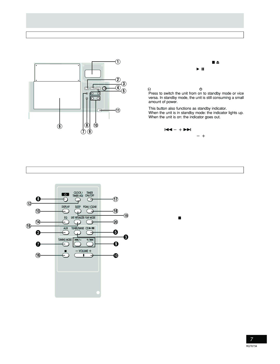 Panasonic SC-EN53 manual Front panel controls, Clock/Timer Adj, Pgm/-Clear 