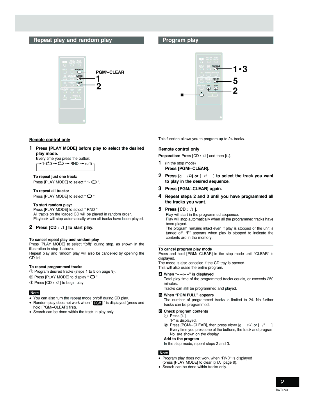 Panasonic SC-EN53 manual Repeat play and random play, Remote control only 