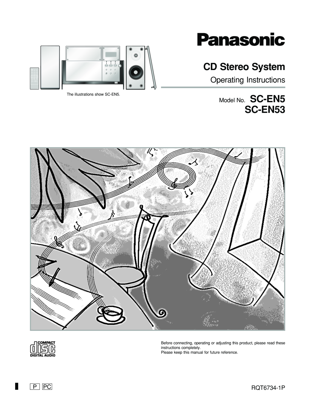 Panasonic manual Model No. SC-EN5, P Pc, RQT6734-1P, CD Stereo System, SC-EN53, Operating Instructions, Volume 