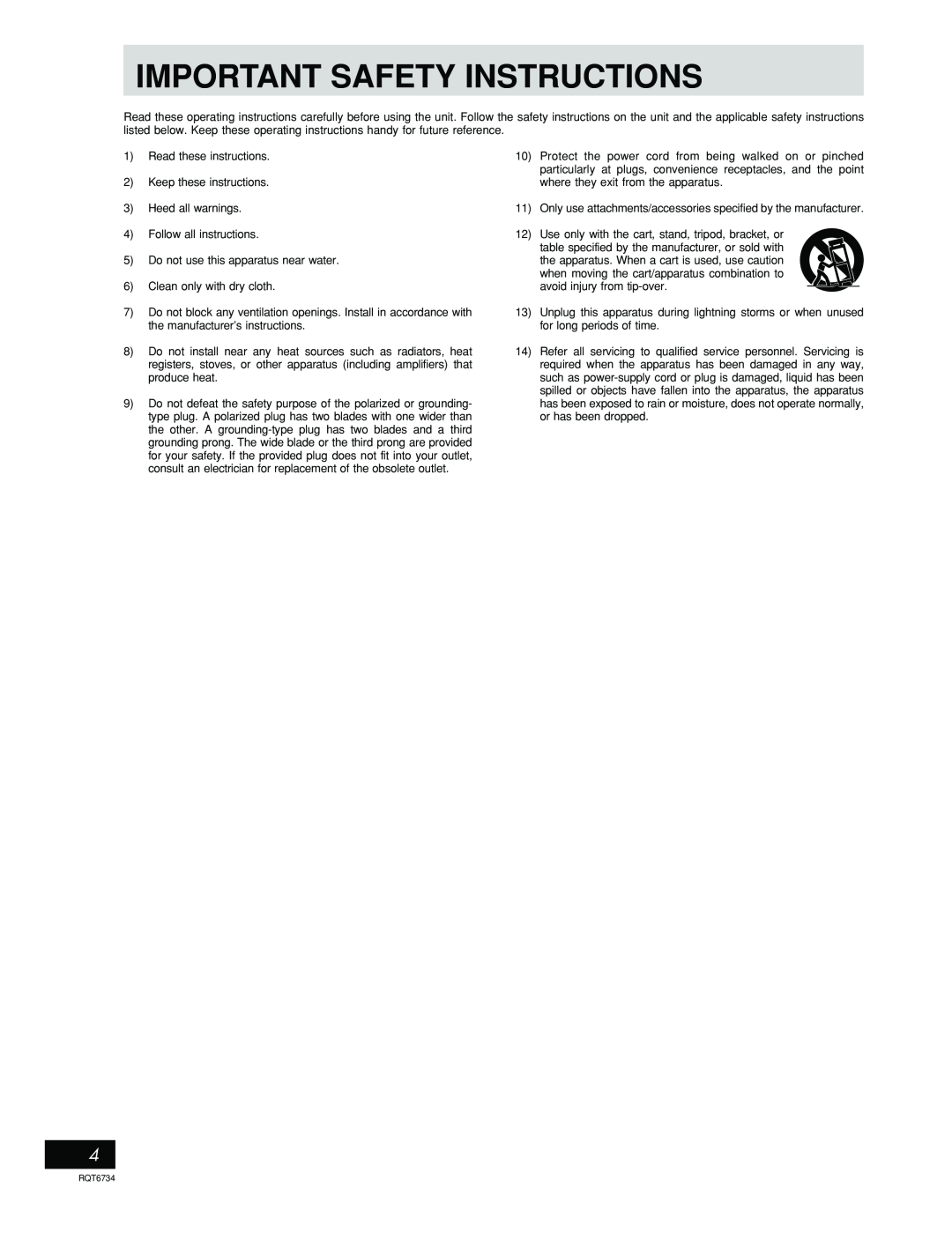 Panasonic SC-EN53 manual Important Safety Instructions 