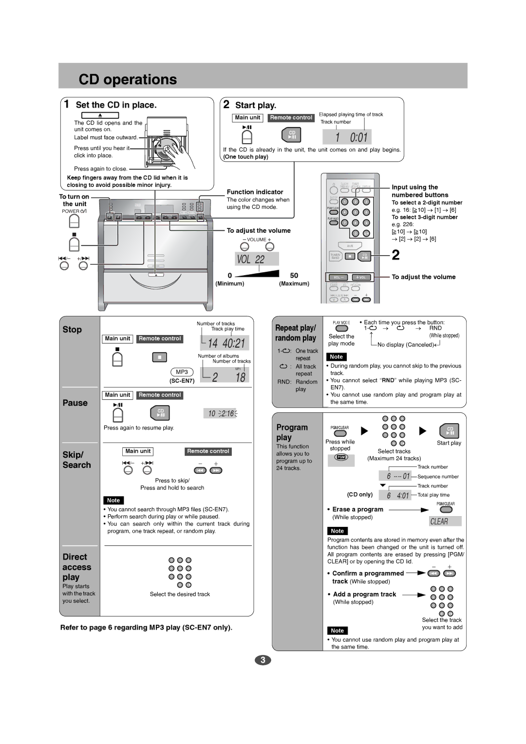 Panasonic SC-EN6, SC-EN7 manual CD operations 