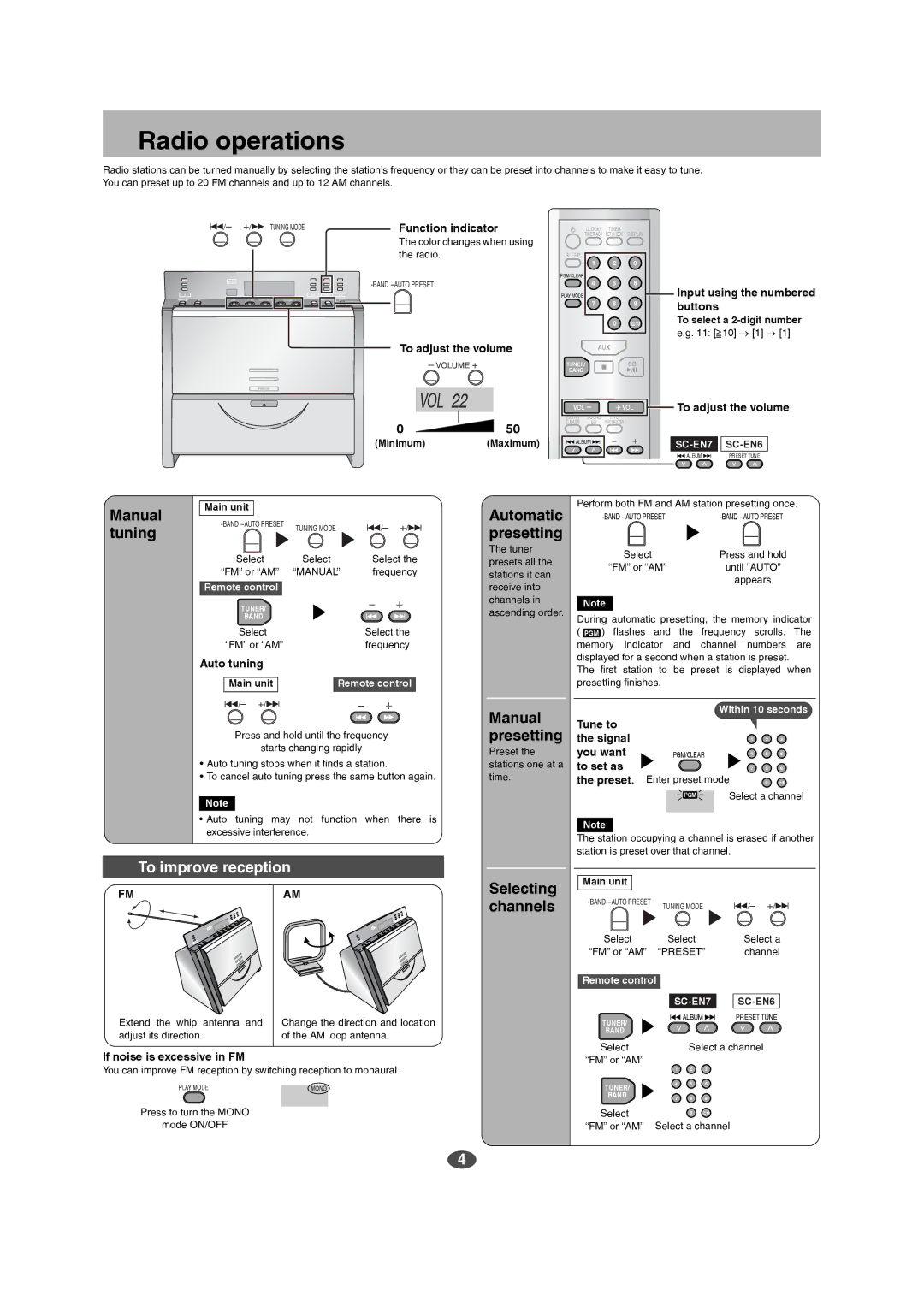 Panasonic SC-EN7, SC-EN6 manual Radio operations 