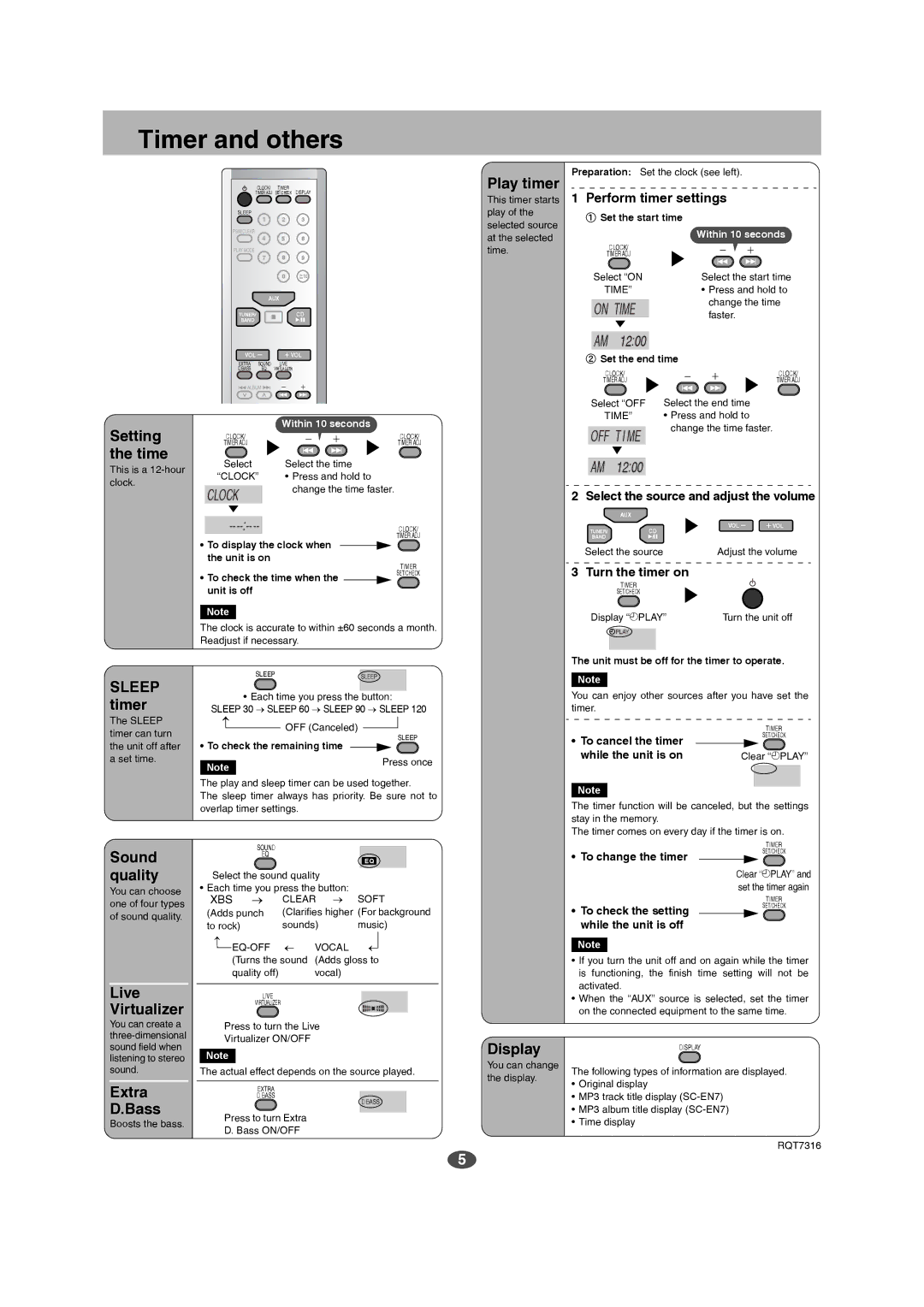 Panasonic SC-EN6, SC-EN7 manual Timer and others 