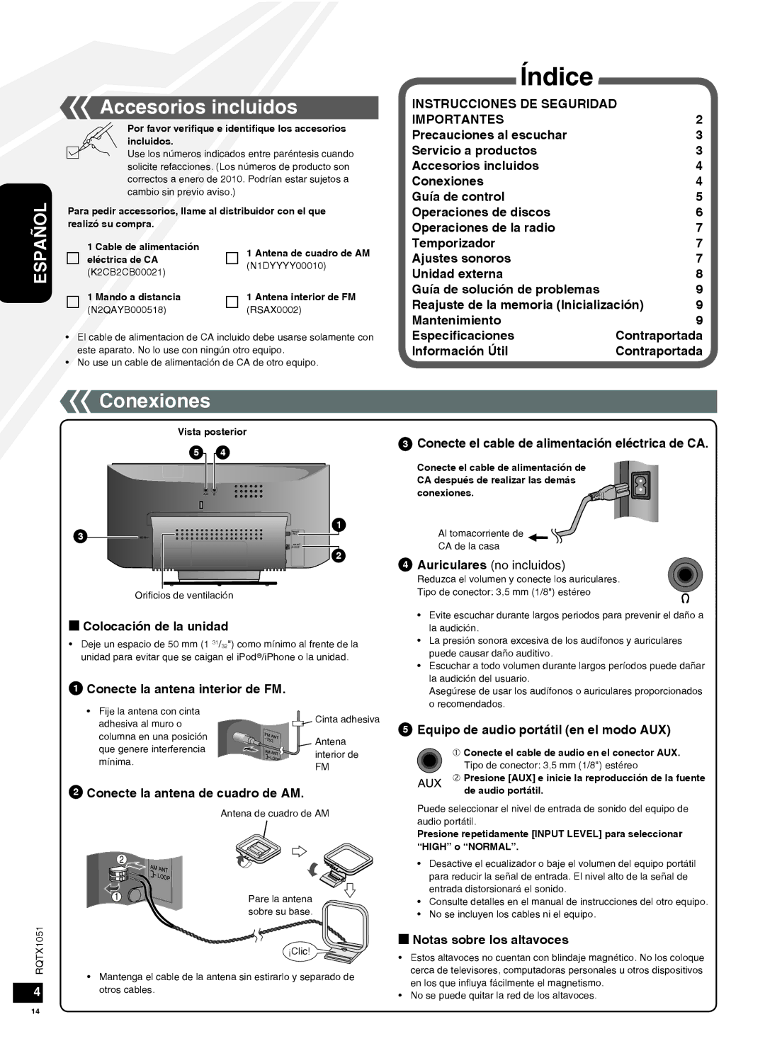 Panasonic SC-HC20 warranty Accesorios incluidos, Conexiones 