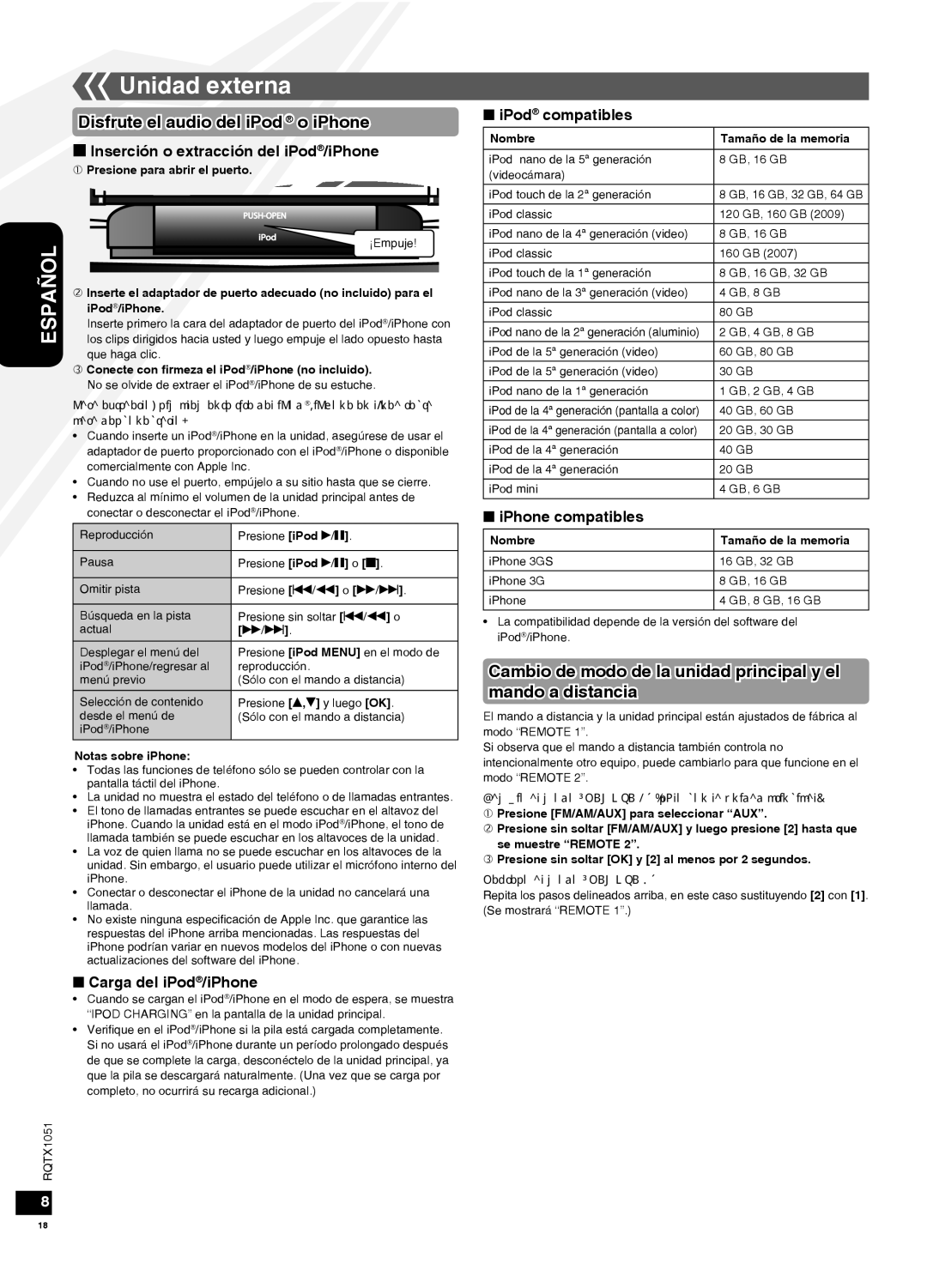 Panasonic SC-HC20 warranty Unidad externa, Disfrute el audio del iPod o iPhone 