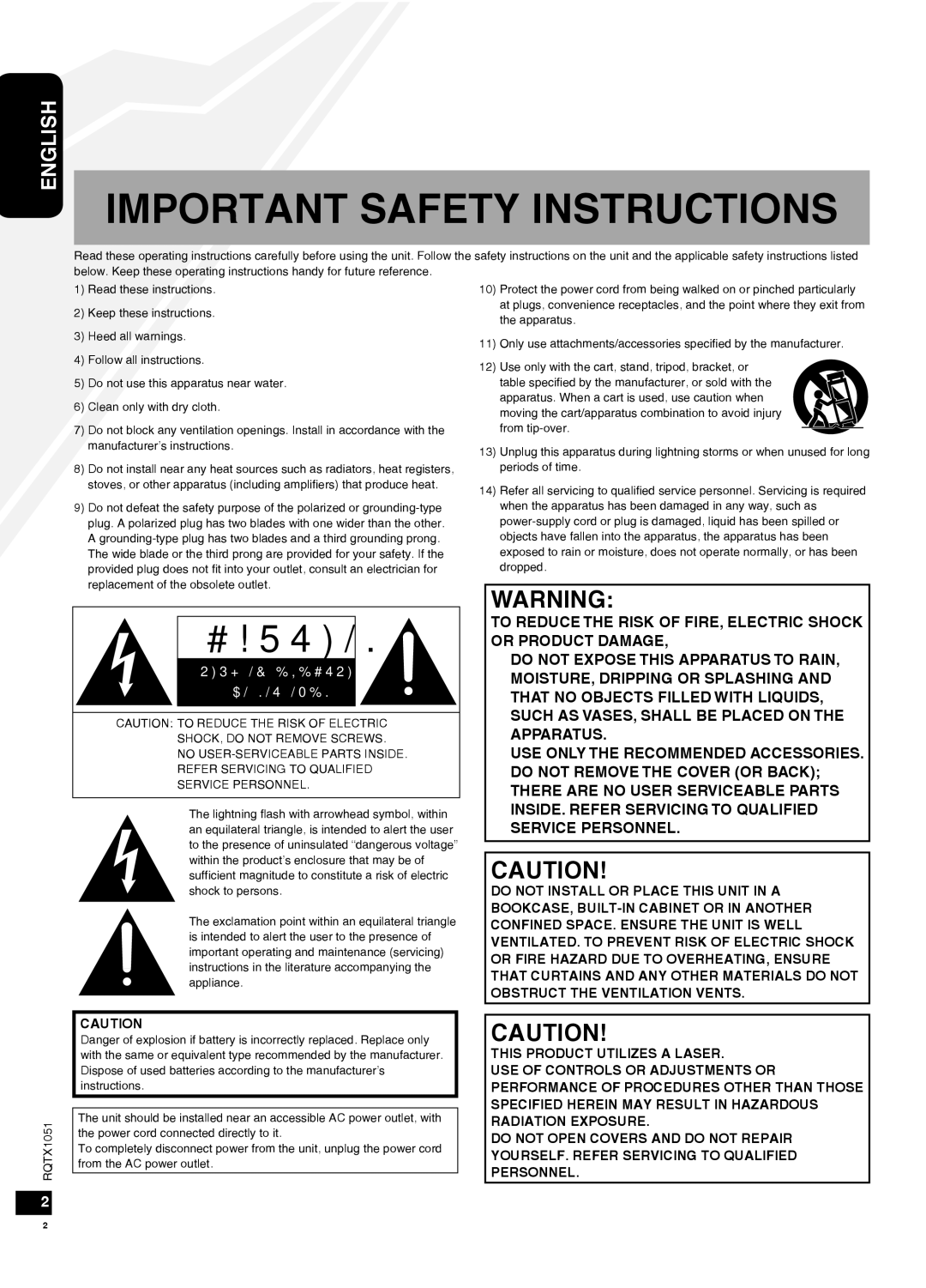 Panasonic SC-HC20 warranty Important Safety Instructions 