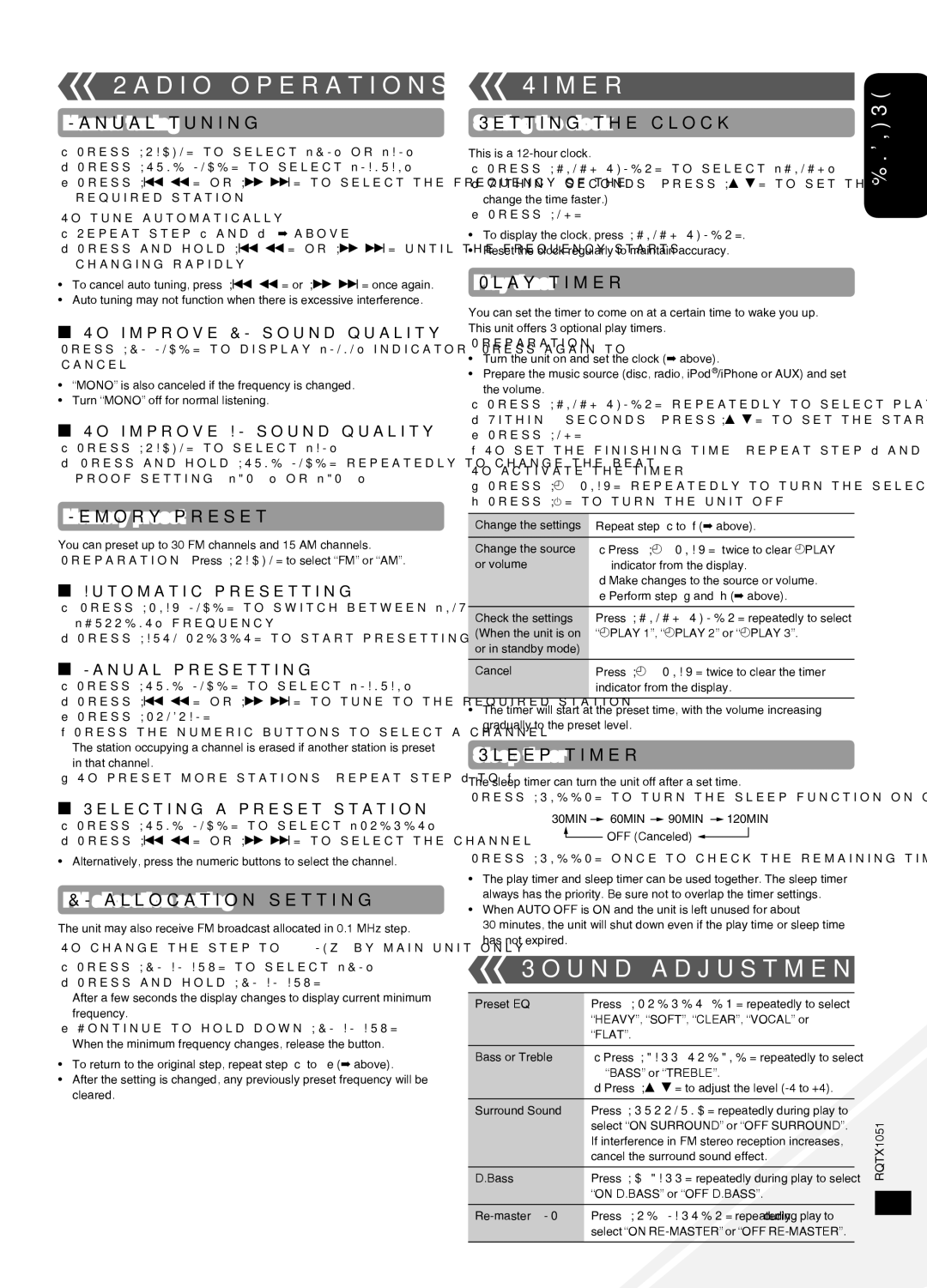 Panasonic SC-HC20 warranty Radio operations, Timer, Sound adjustment 