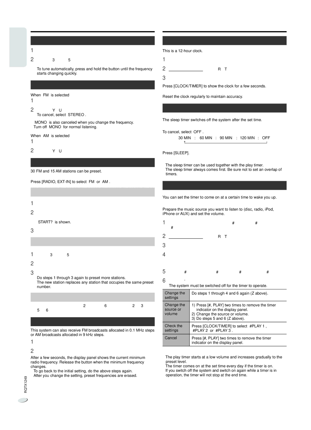 Panasonic SC-HC25 owner manual Radio, Clock and timers 